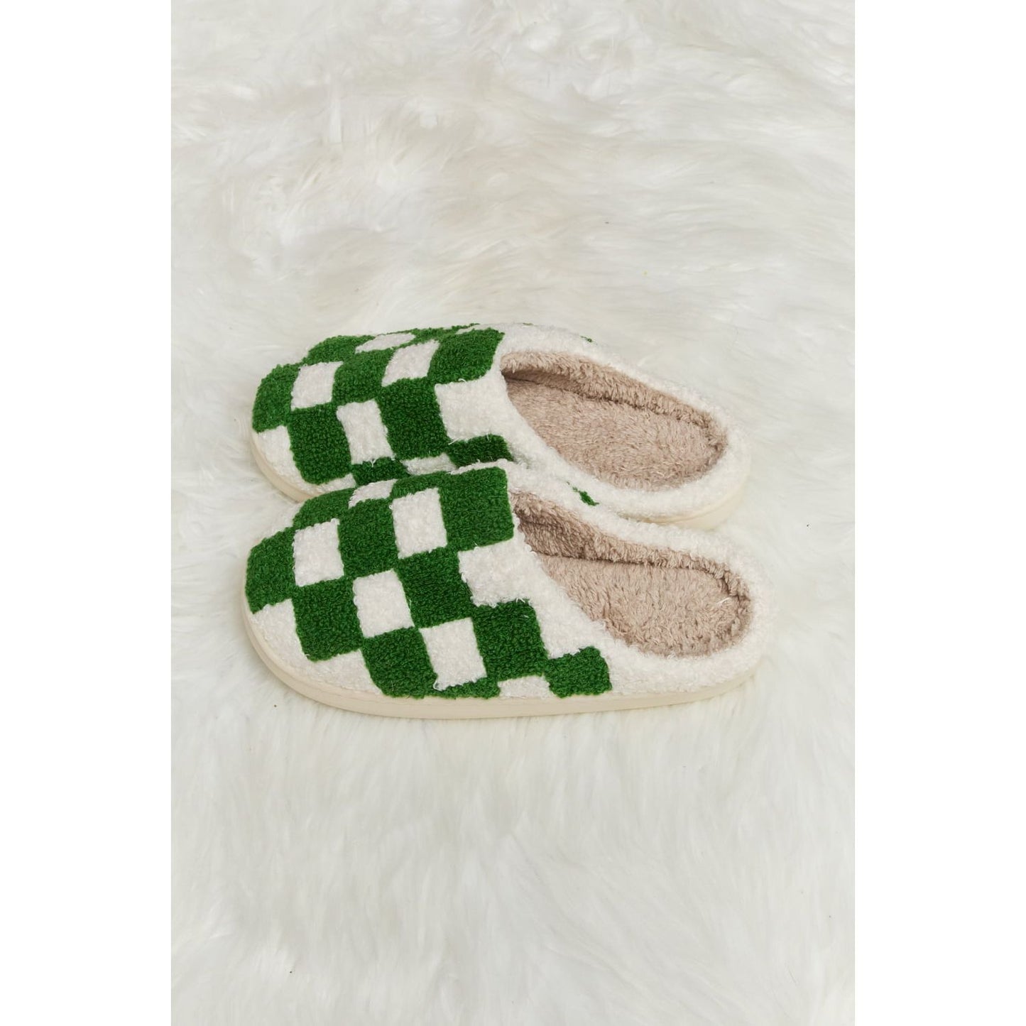 Melody Checkered Print Plush Slide Slippers