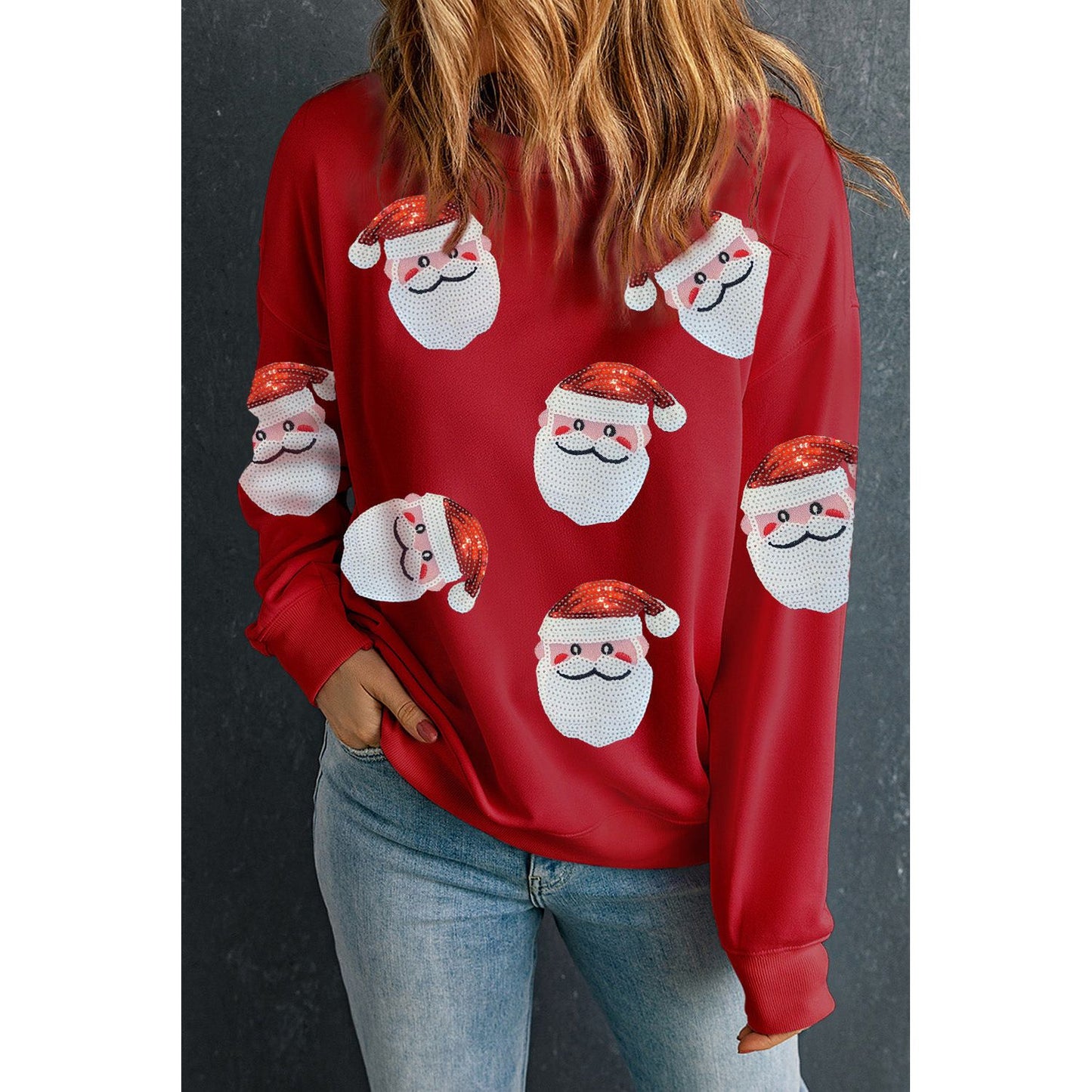 Sequin Santa Patch Round Neck Sweatshirt