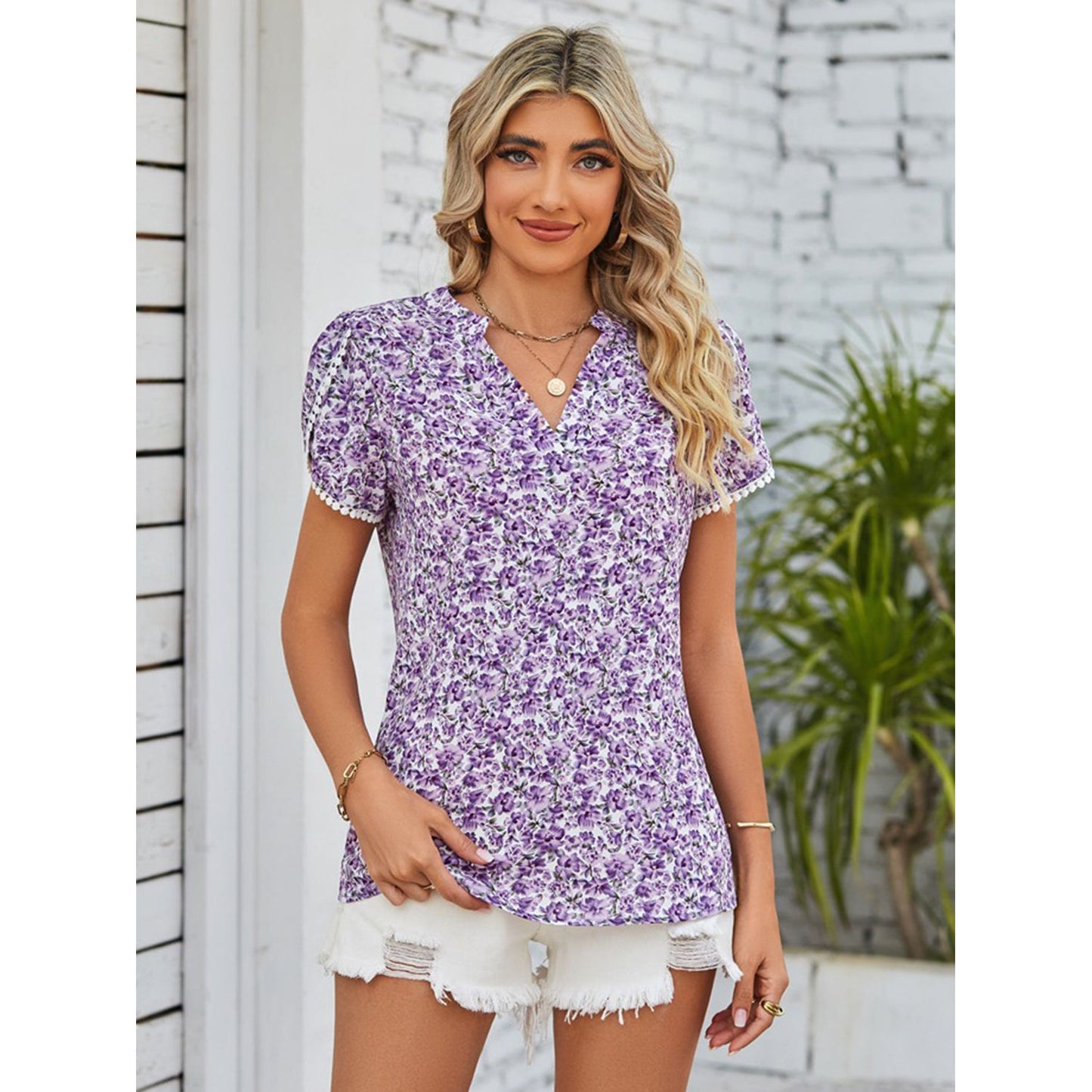 Floral Notched Neck Blouse