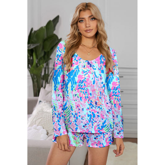 Round Neck Printed Top and Shorts Lounge Set