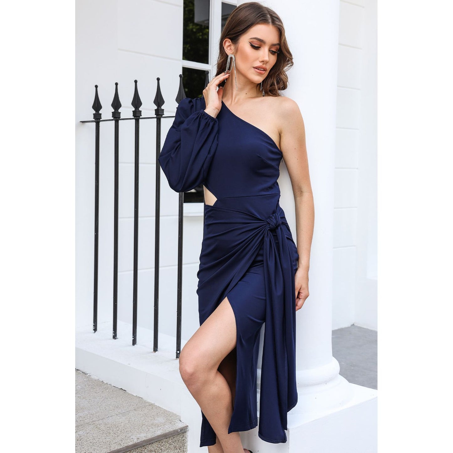 Cutout One Shoulder Slit Midi Dress