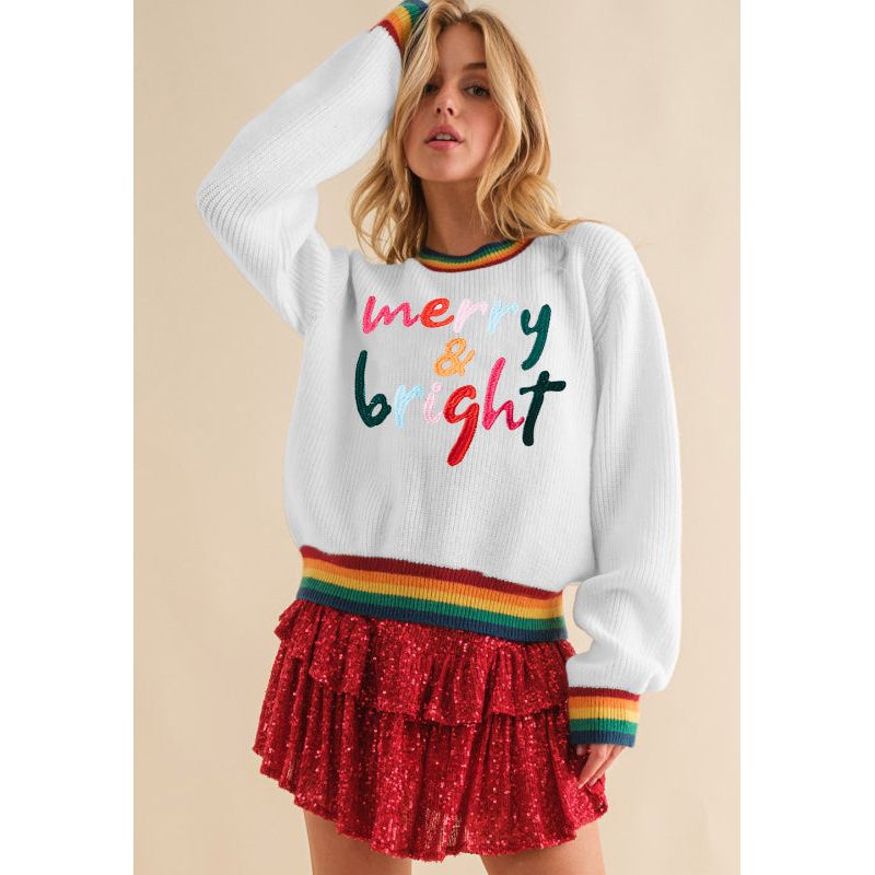 MERRY & BRIGHT Ribbed Round Neck Sweater