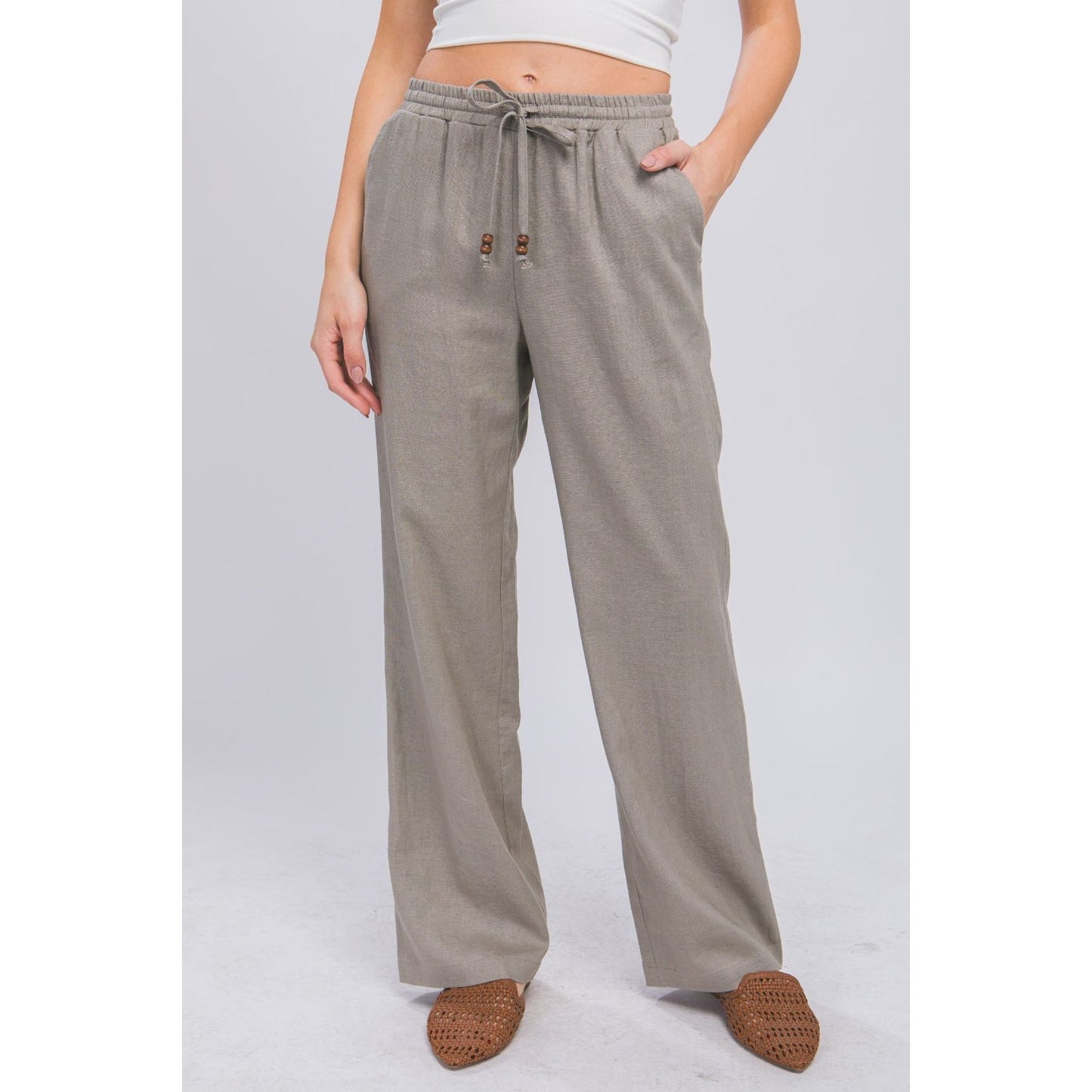 Love Tree Drawstring Wide Leg Pants