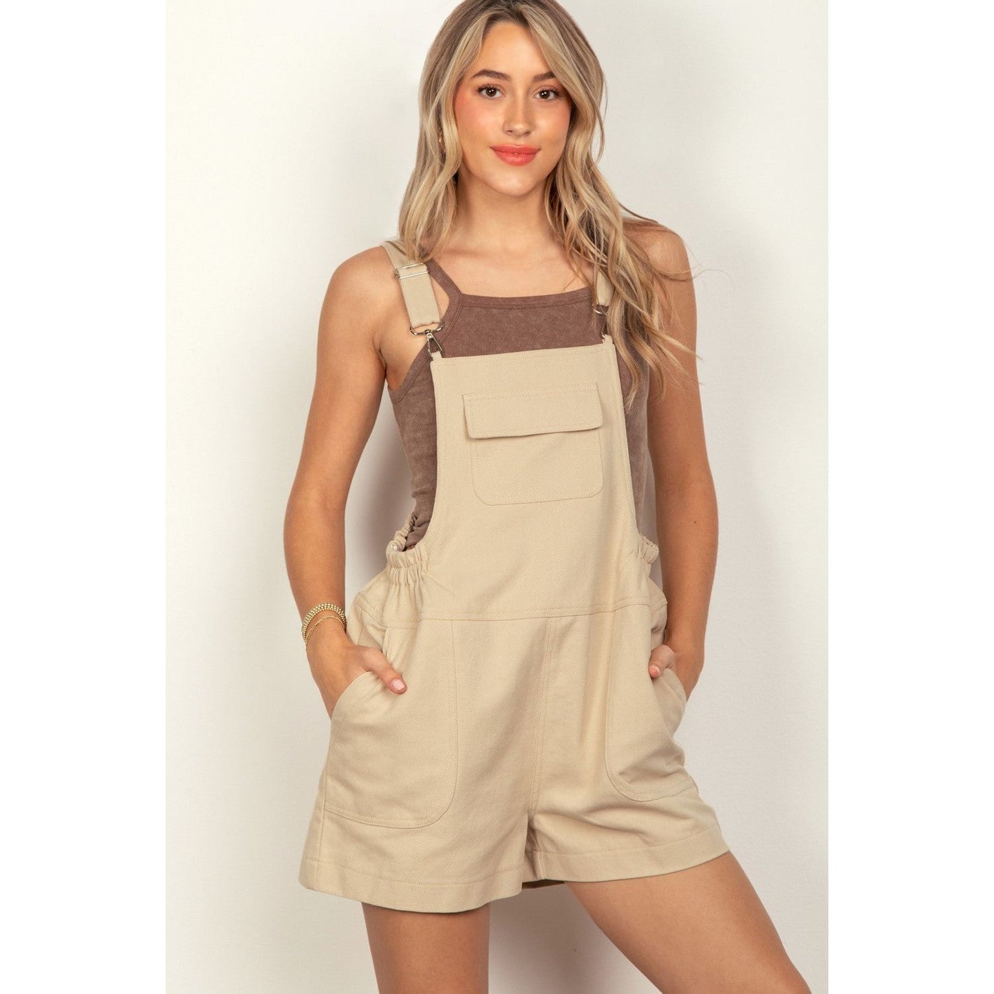 VERY J Adjustable Suspender Overalls with Pockets