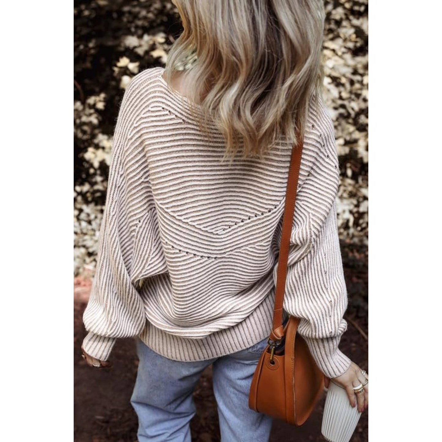 Textured Striped Round Neck Long Sleeve Top