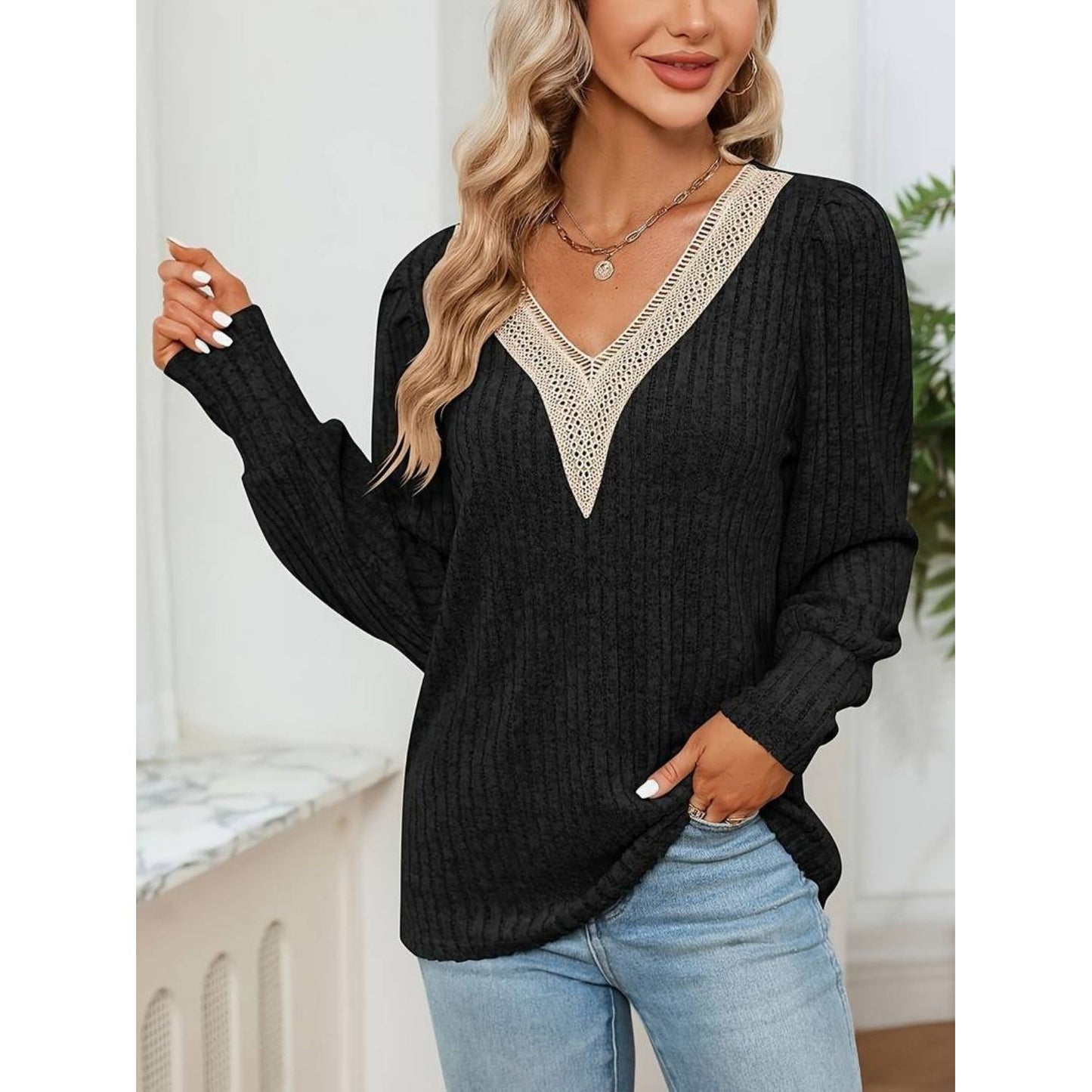 V-Neck Long Sleeve T-Shirt