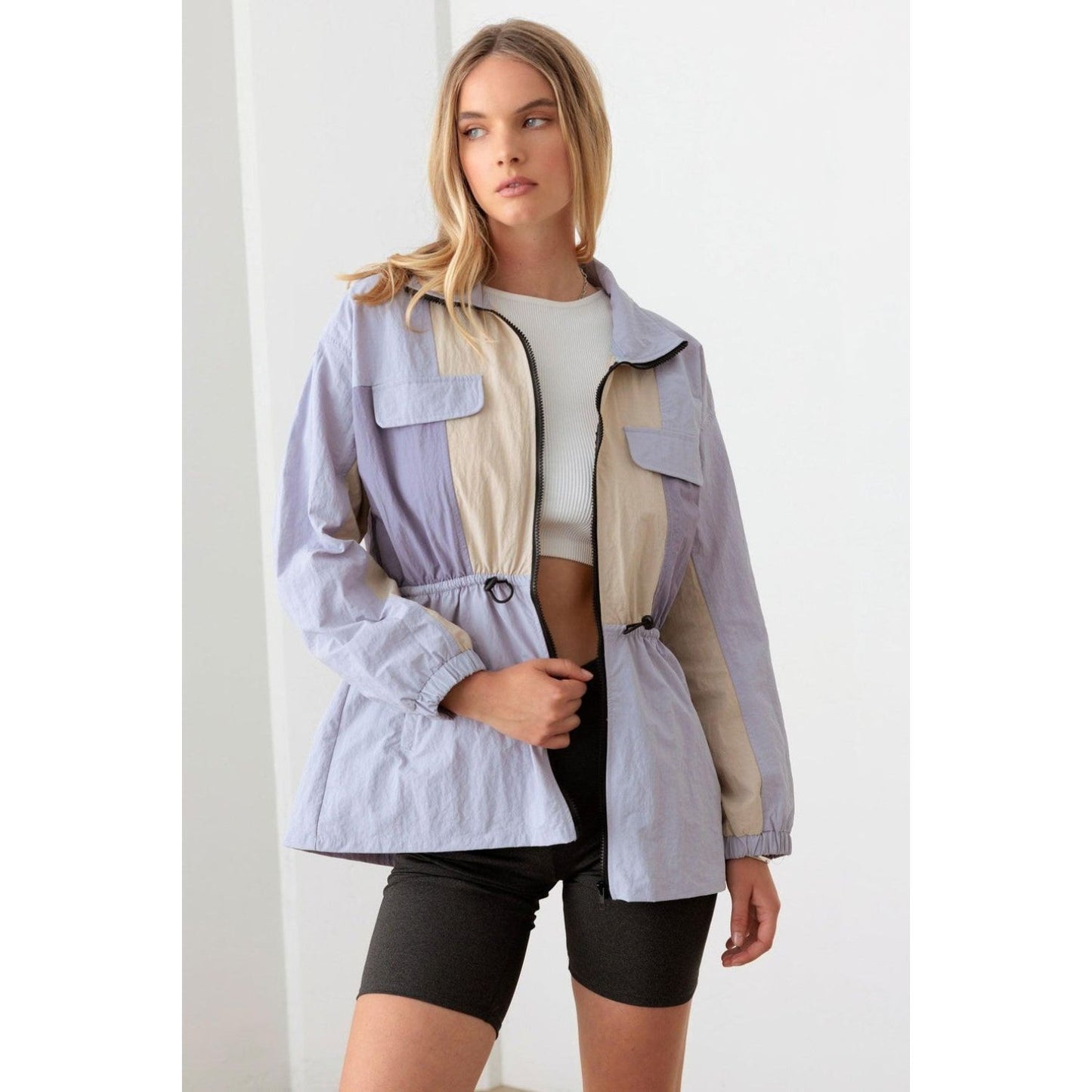 Le Lis Color Block Collared Wind Breaker Jacket