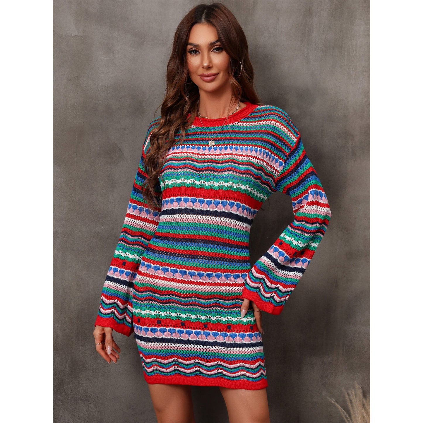 Angel Wings Multicolored Stripe Dropped Shoulder Sweater Dress