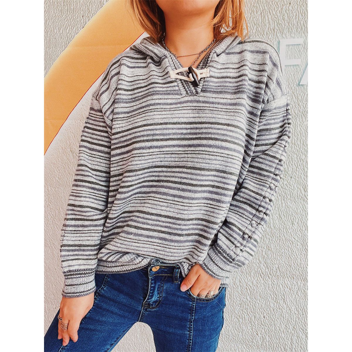 Striped Long Sleeve Hooded Sweater