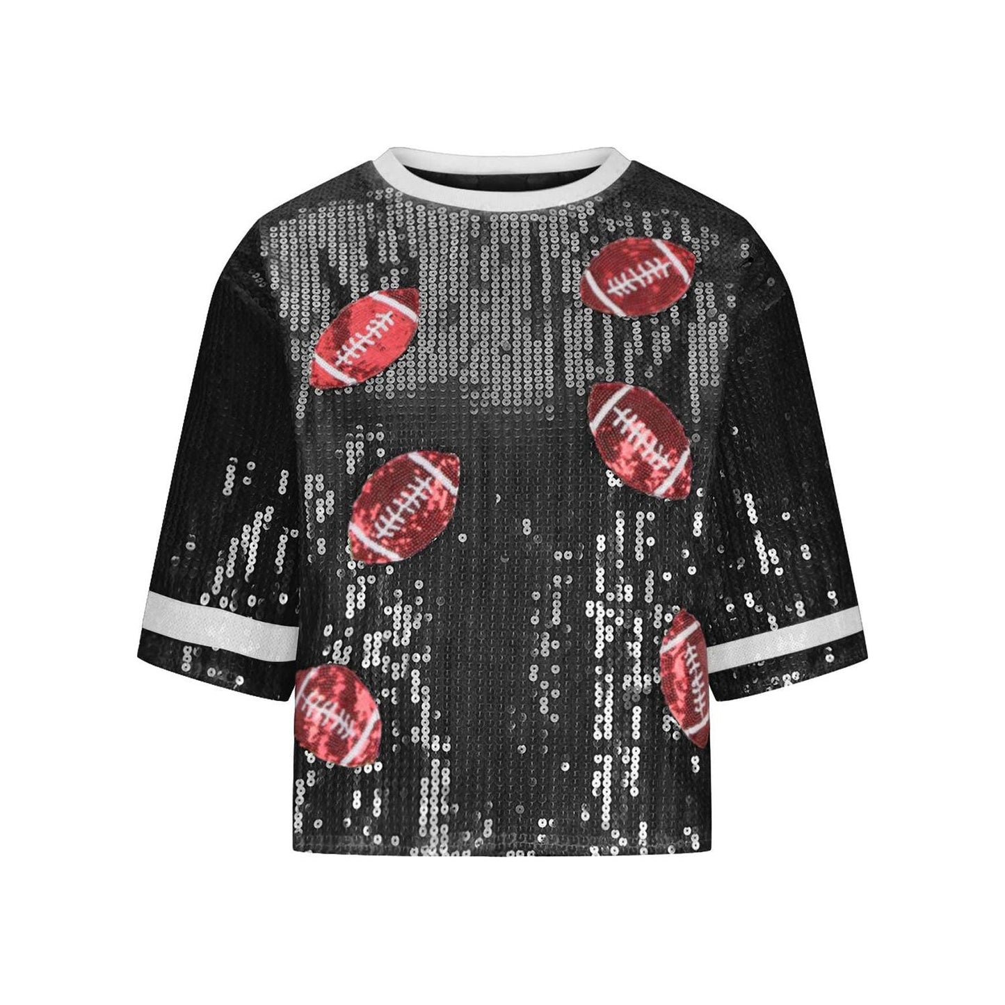 Sequin Football Round Neck Half Sleeve Top