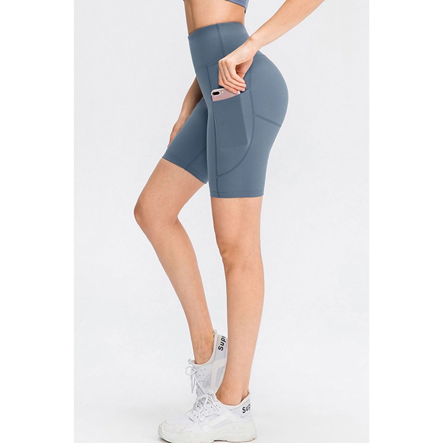 Wide Waistband Sports Shorts with Pockets