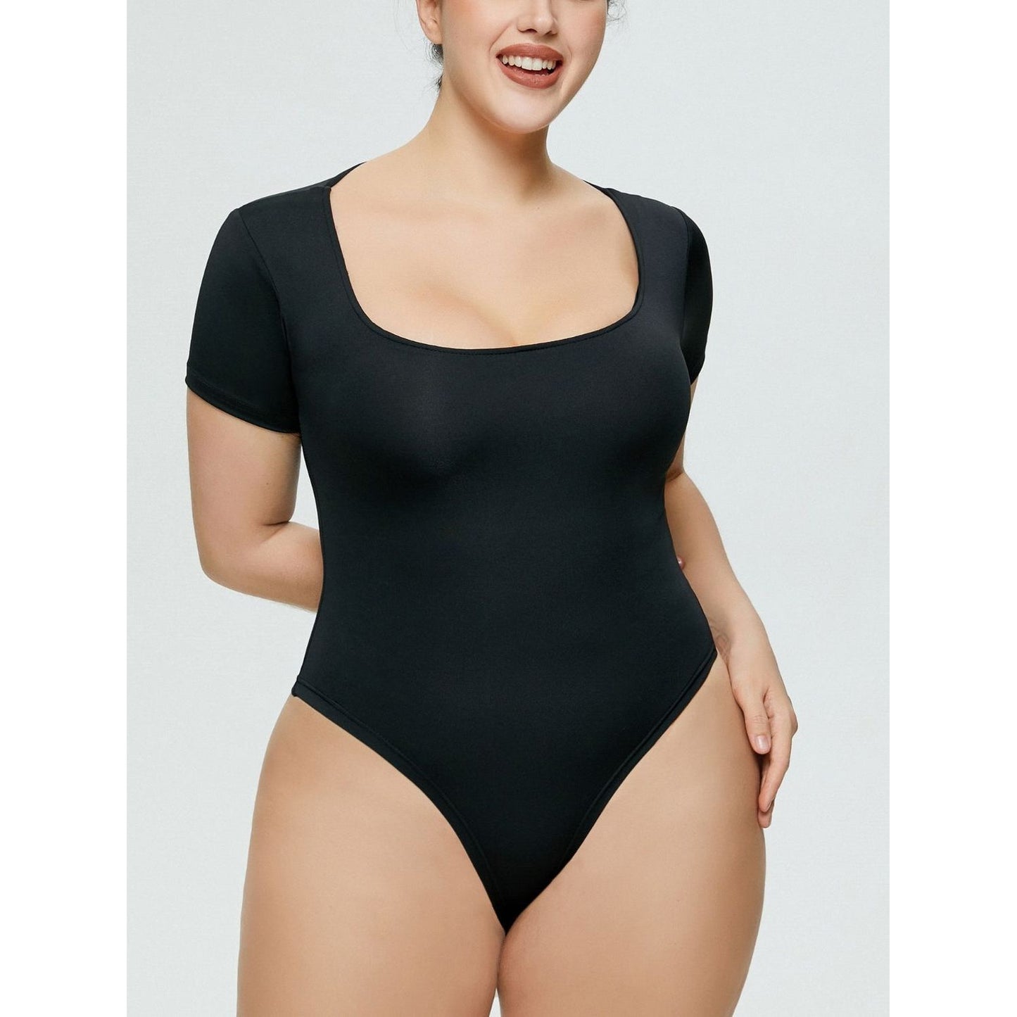 Full Size Square Neck Short Sleeve Bodysuit