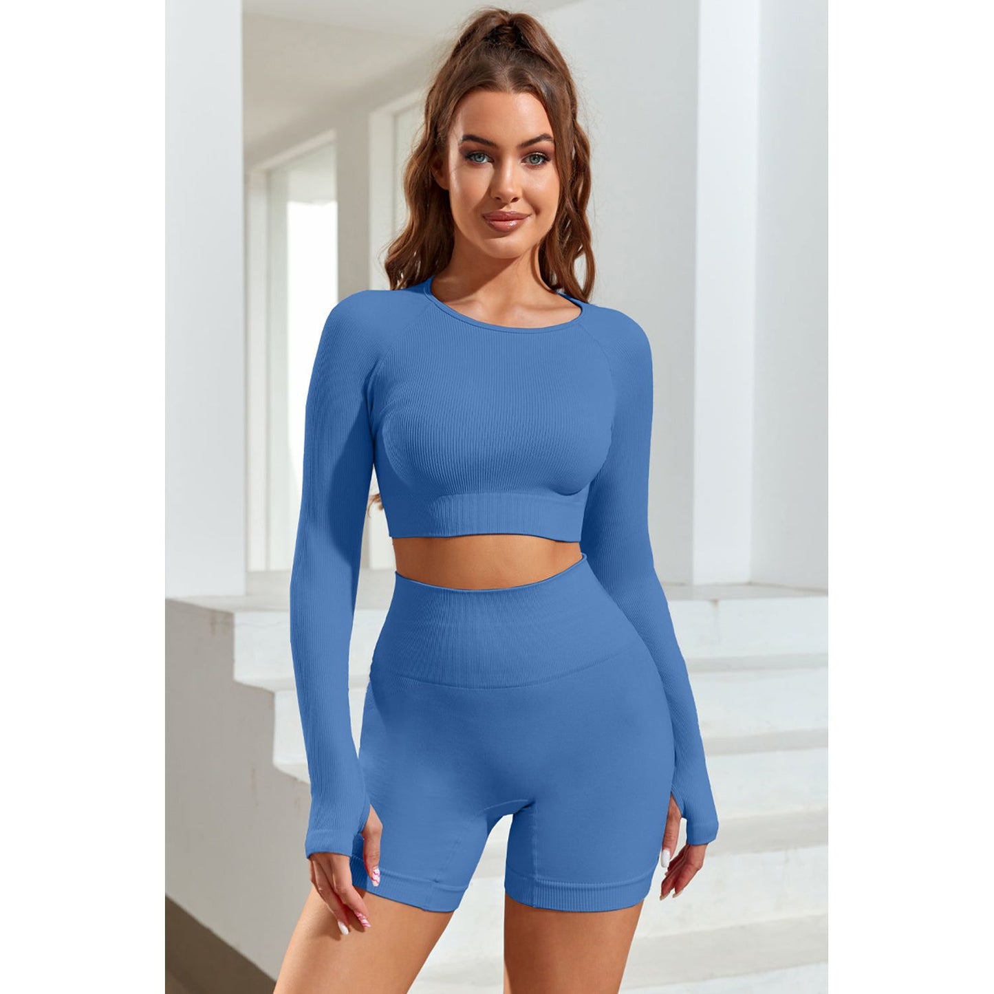 Round Neck Long Sleeve Active Top