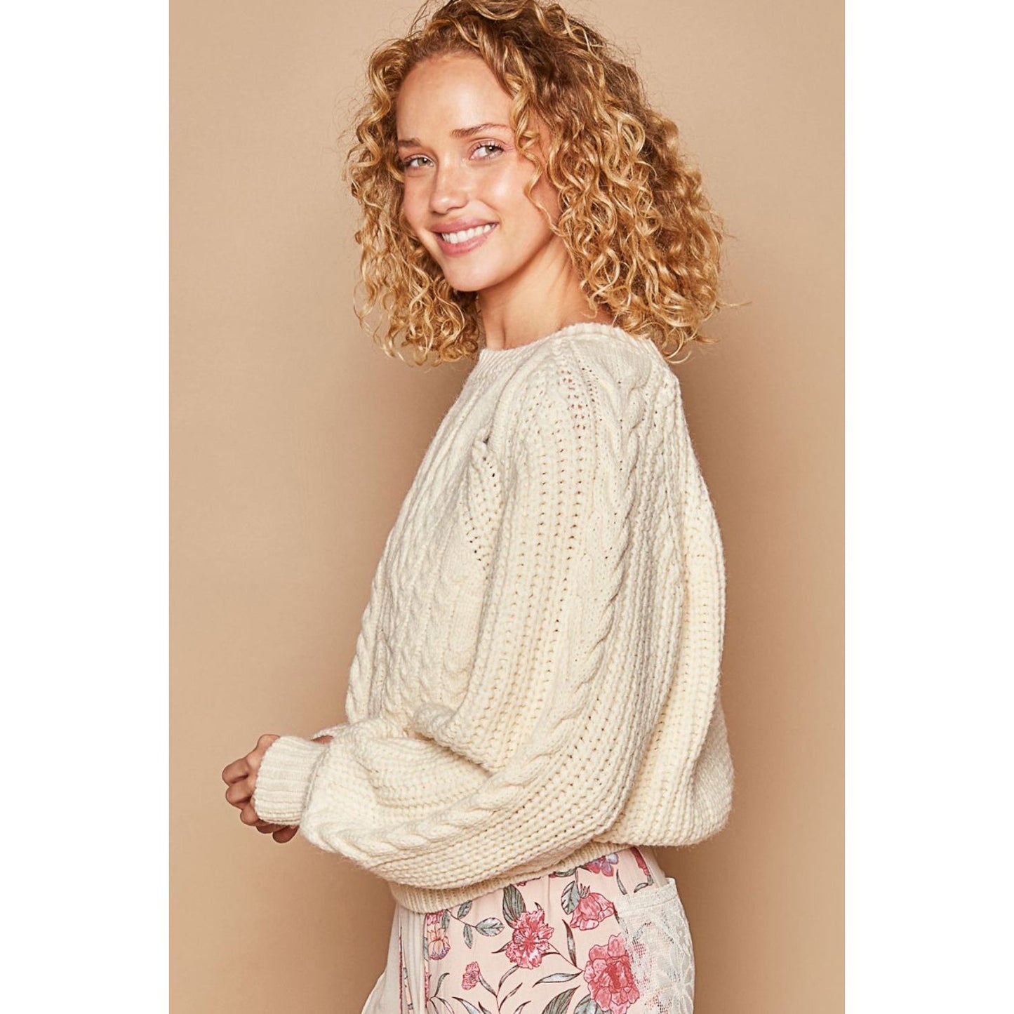 POL Cable Knit Cutout Long Sleeve Sweater