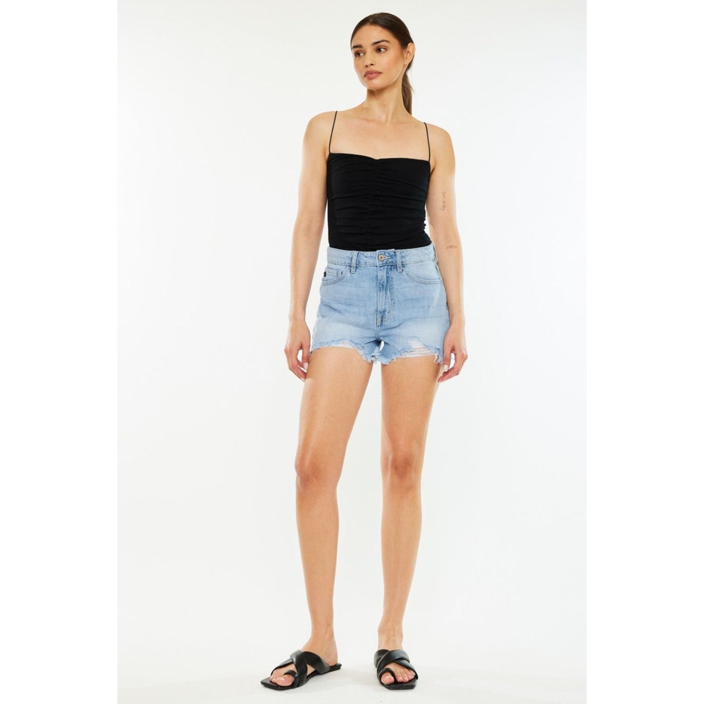 Kancan Raw Hem Distressed High Waist Denim Shorts