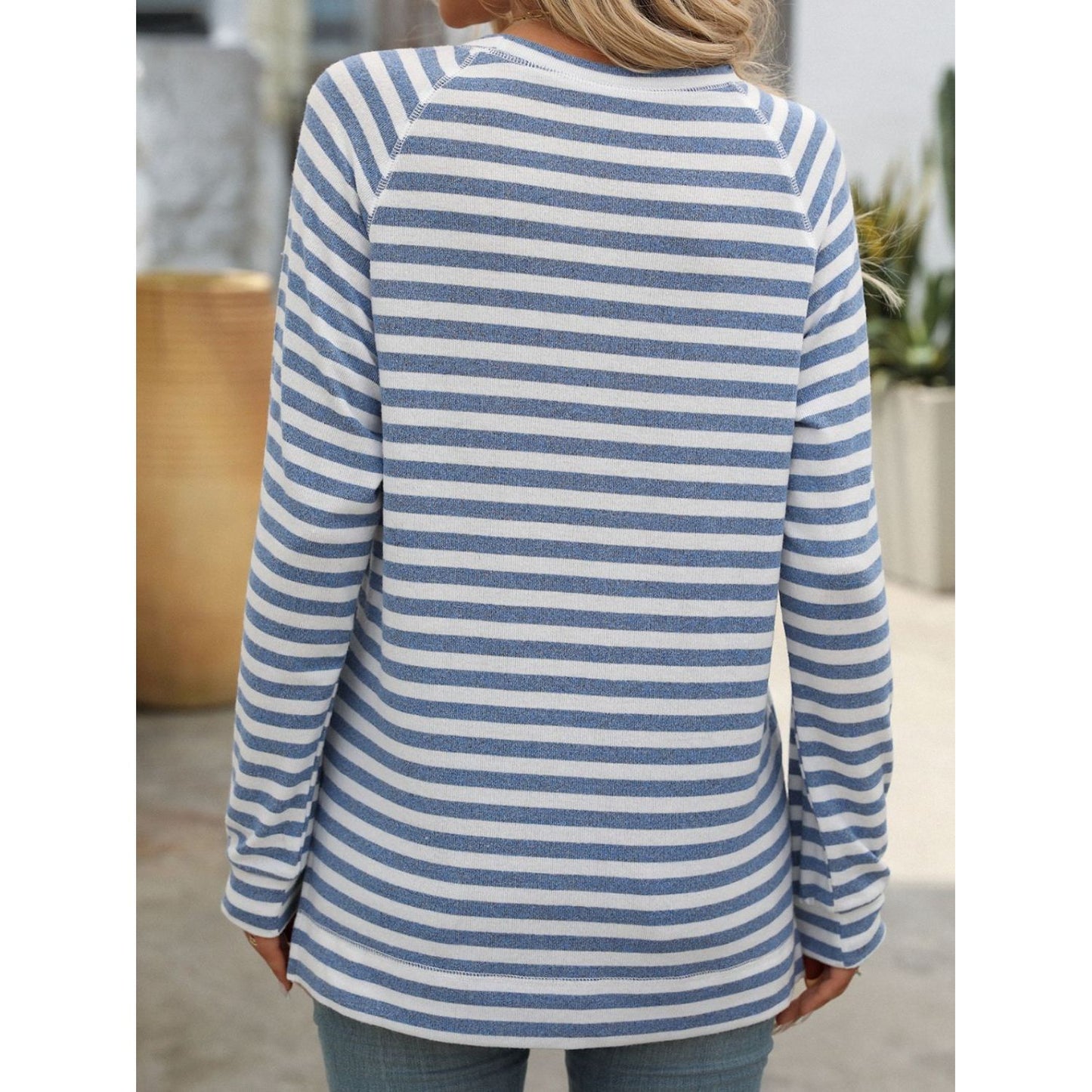 Mandy Striped Round Neck Long Sleeve T-Shirt