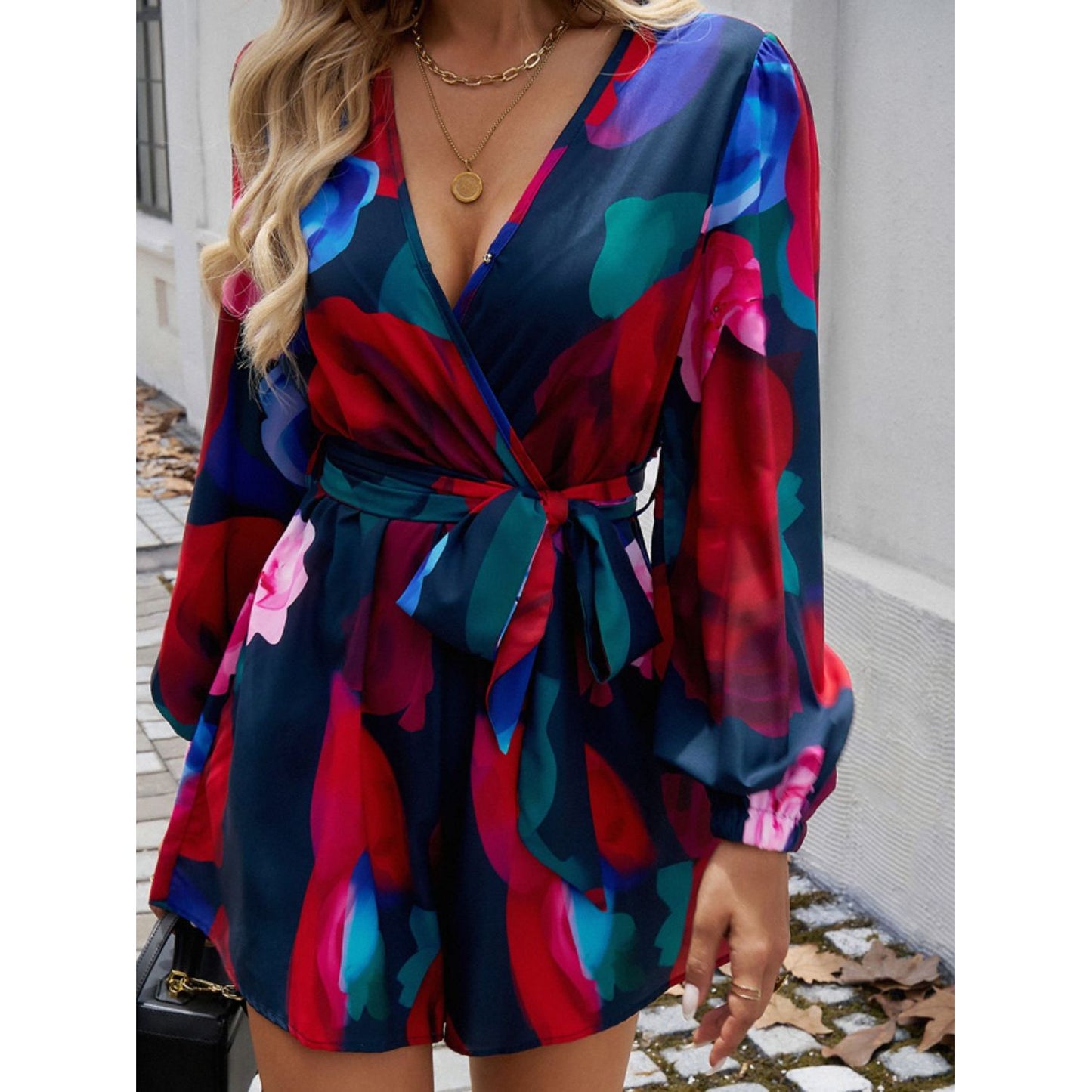 Tied Surplice Long Sleeve Romper