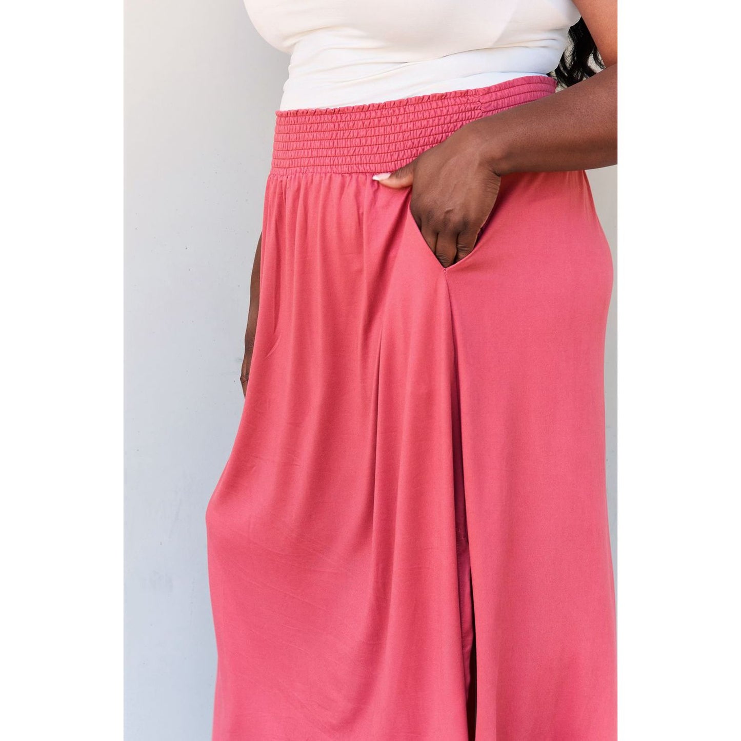 Doublju Comfort Princess Full Size High Waist Scoop Hem Maxi Skirt