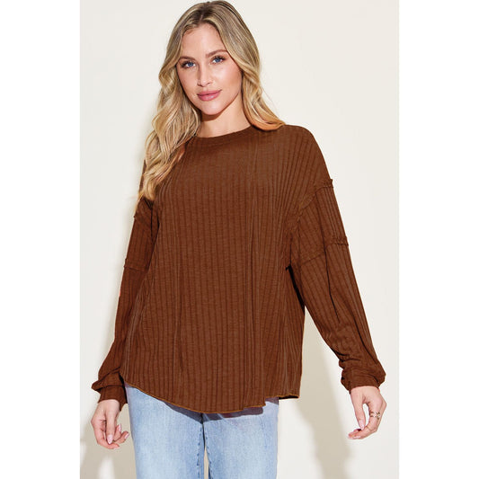 Basic Bae Full Size Ribbed Round Neck Long Sleeve T-Shirt