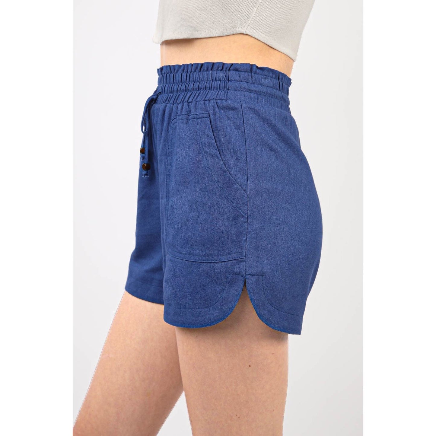 VERY J Drawstring Elastic Waist Linen Shorts