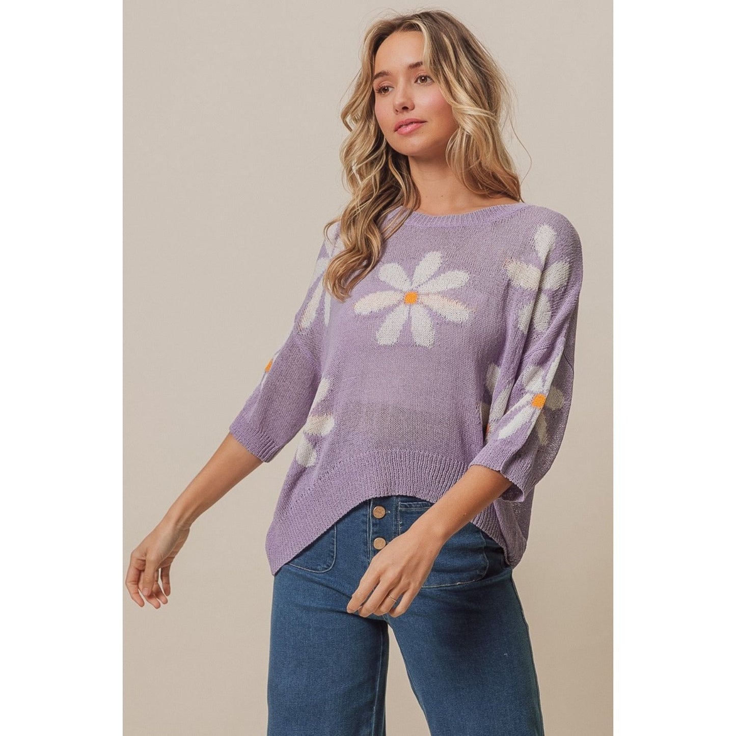 BiBi Floral Pattern Slit Sweater