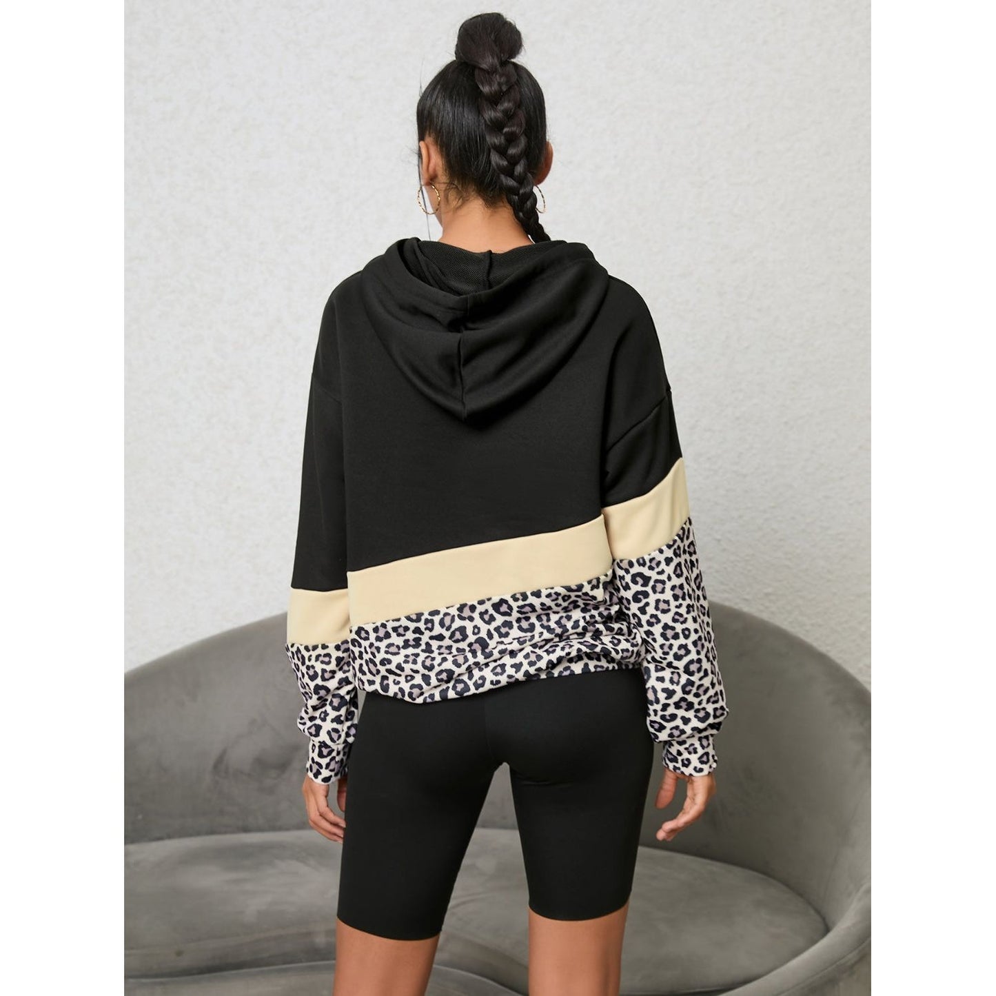 Leopard Color Block Hoodie