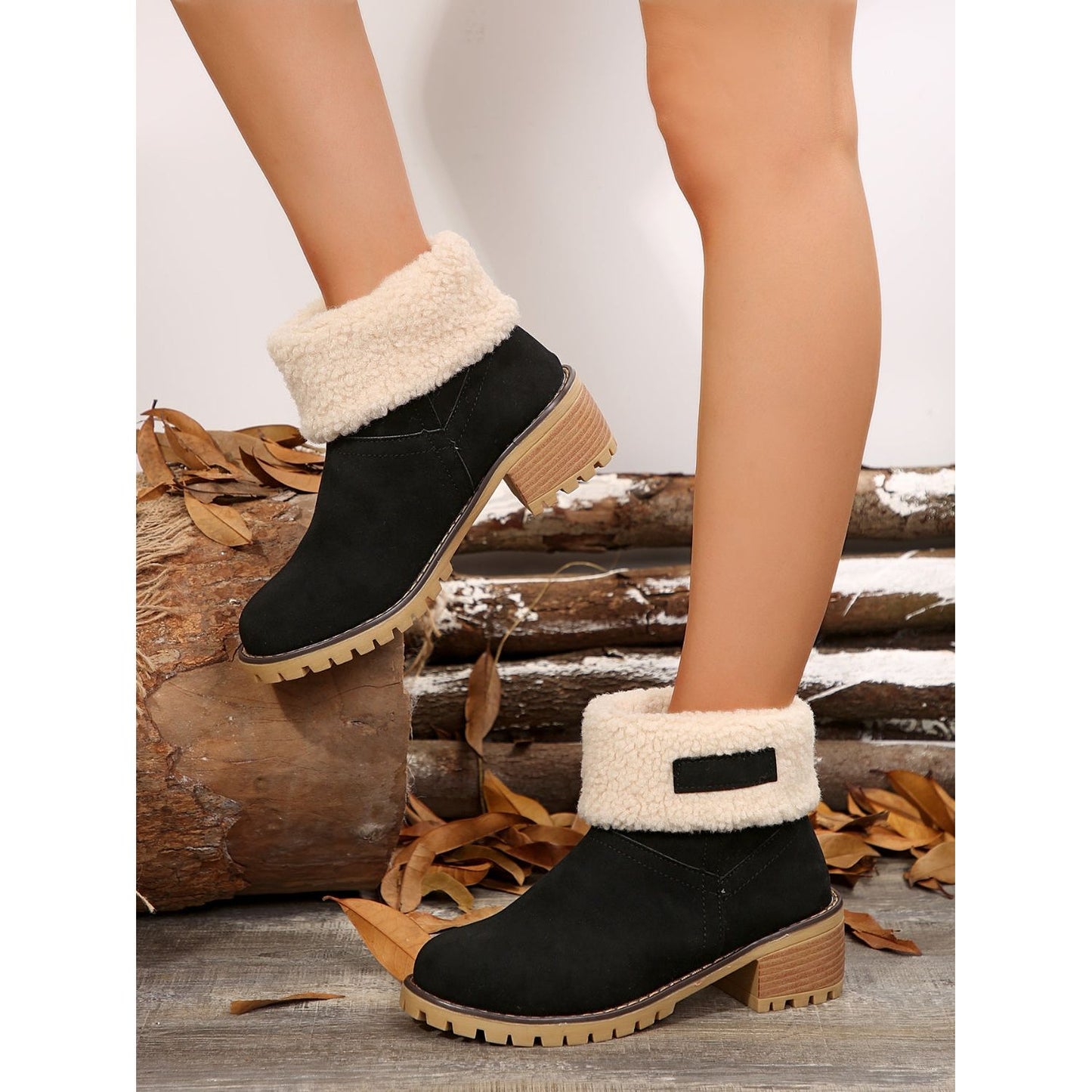 Thermal Fuzzy Block Heel Boots