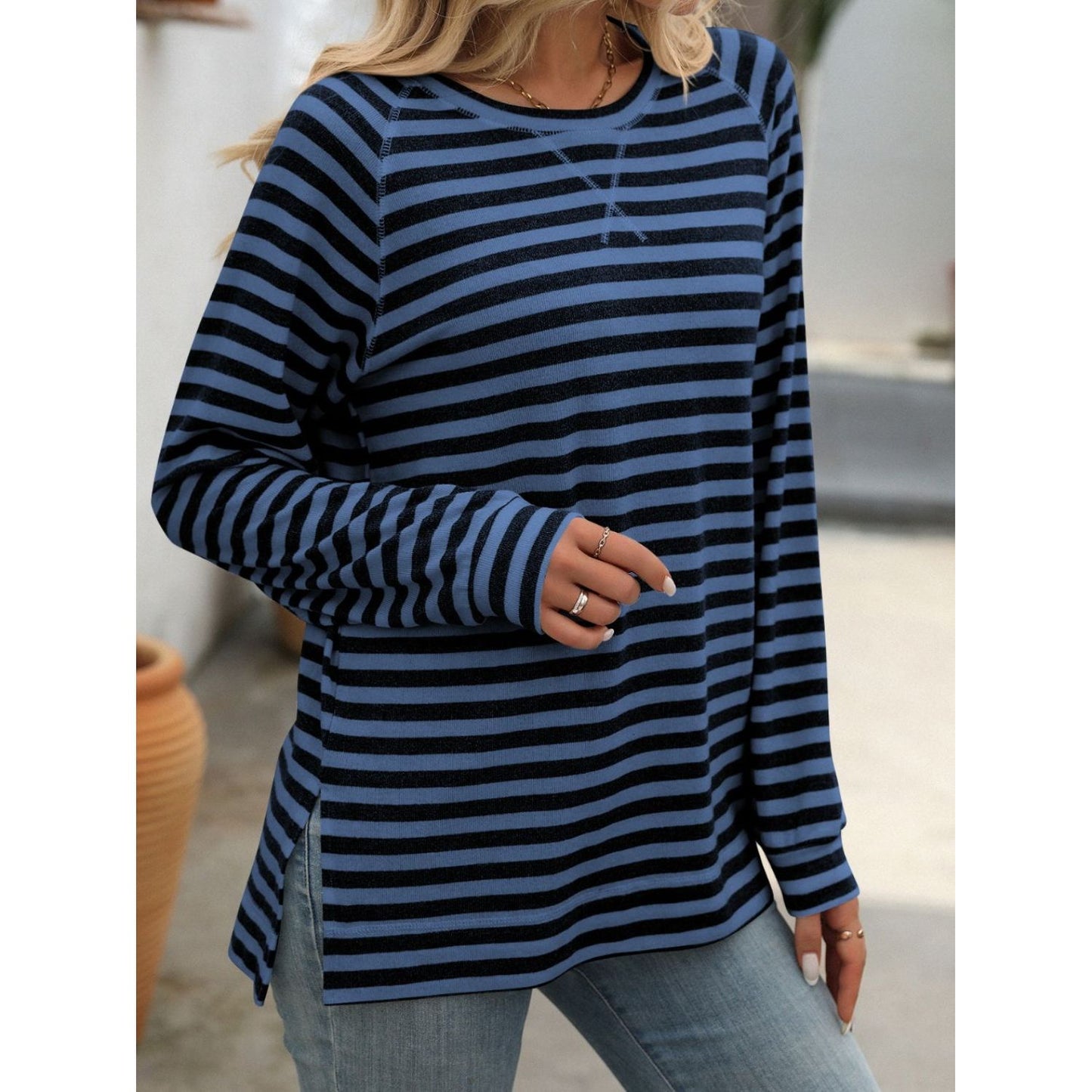 Mandy Striped Round Neck Long Sleeve T-Shirt