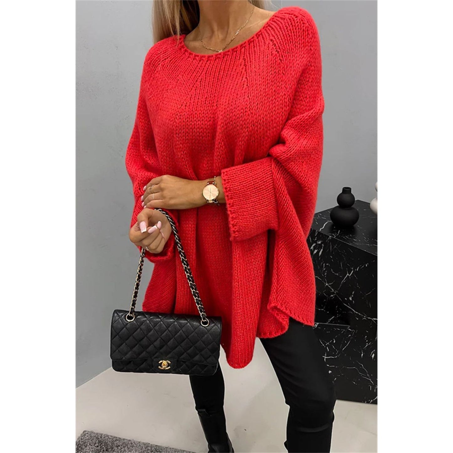 Round Neck Batwing Sleeve Sweater