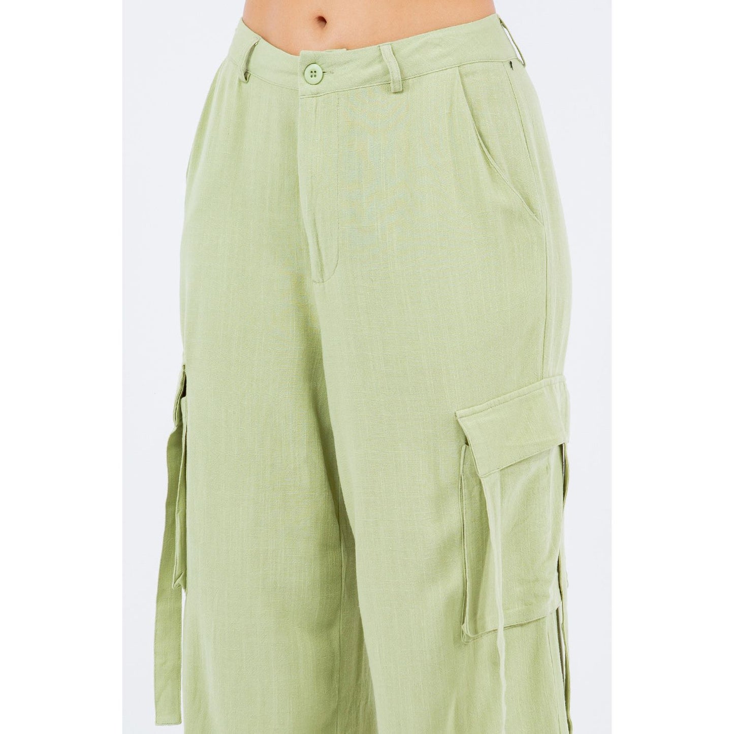 American Bazi Linen Wide Leg Cargo Pants