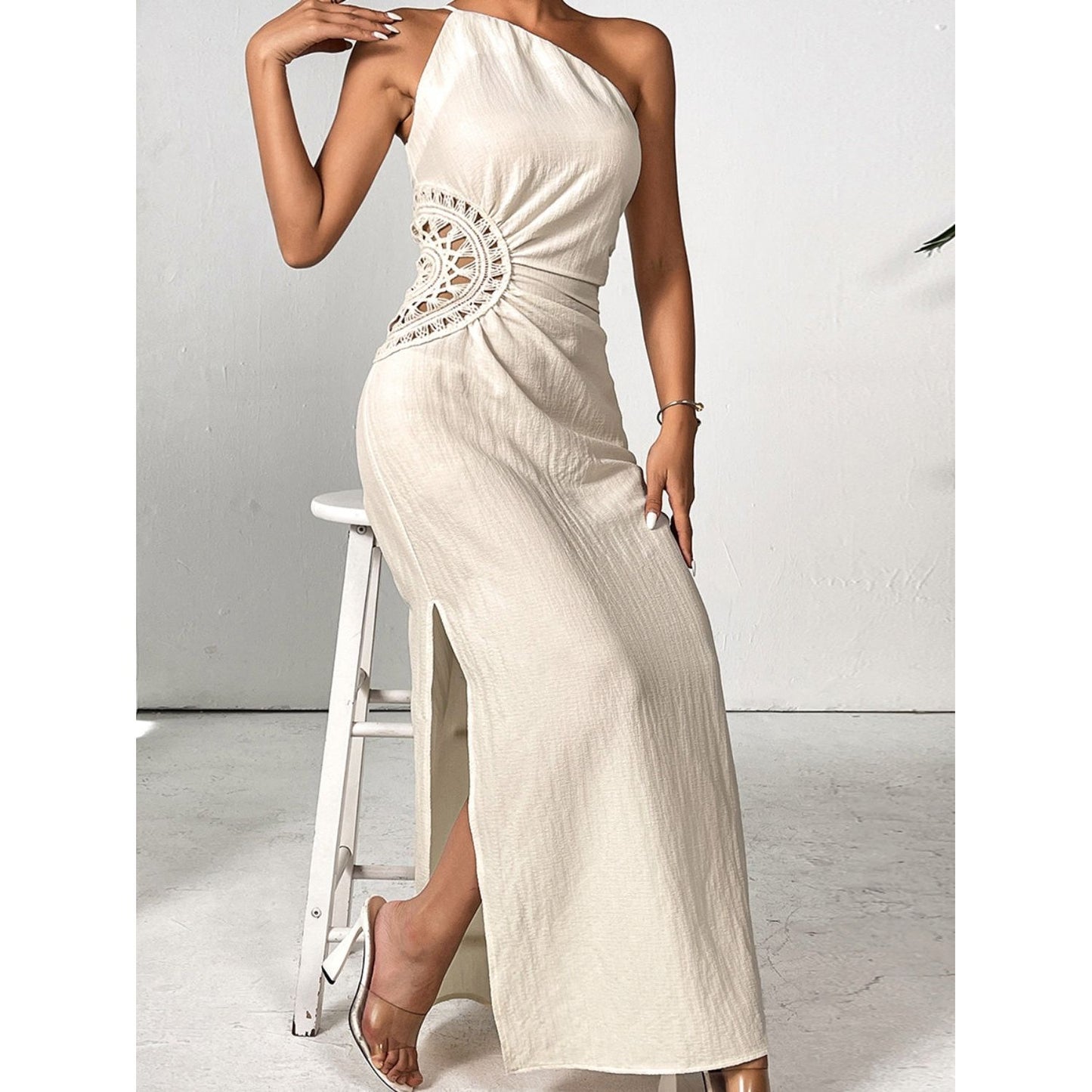 Slit One Shoulder Sleeveless Maxi Dress