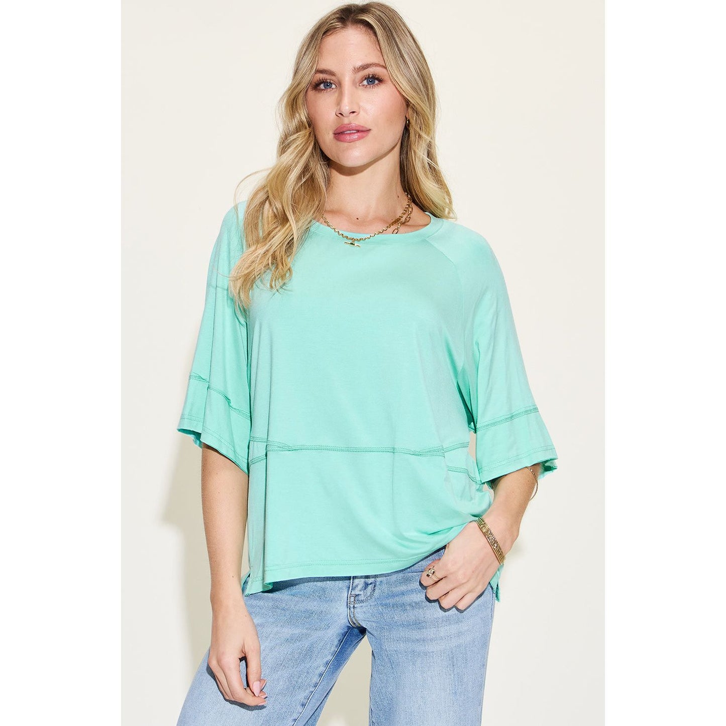 Basic Bae Full Size Bamboo Round Neck Exposed Seam T-Shirt