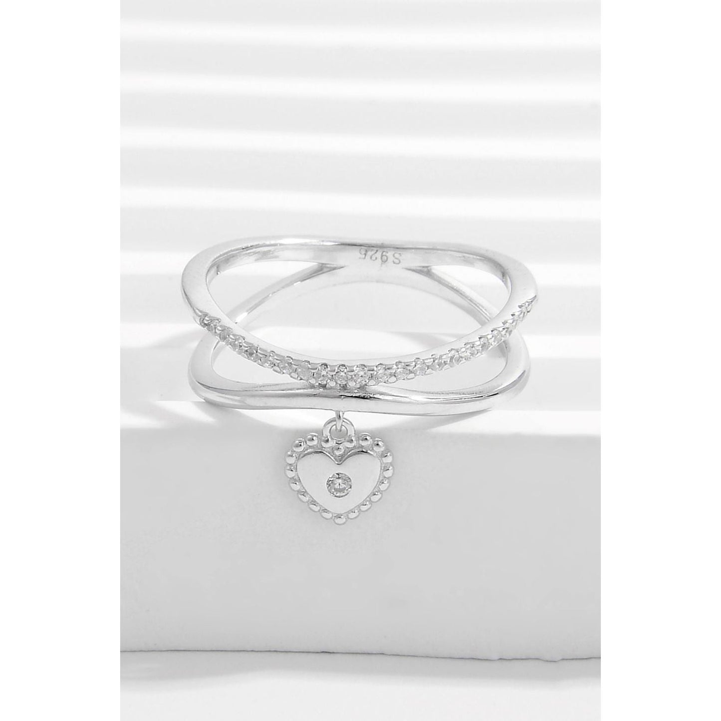 925 Sterling Silver Zircon Heart Charm Ring