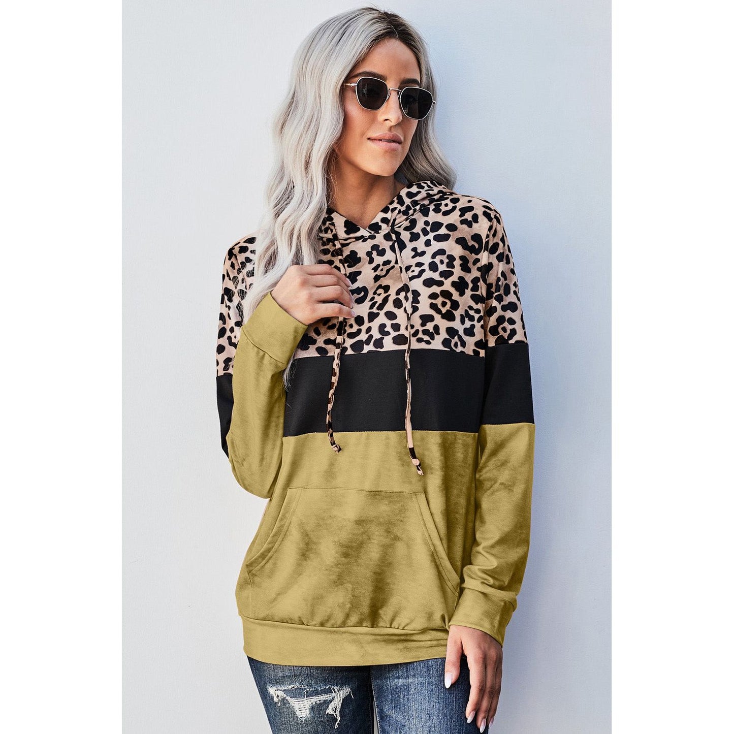 Leopard Color Block Hoodie