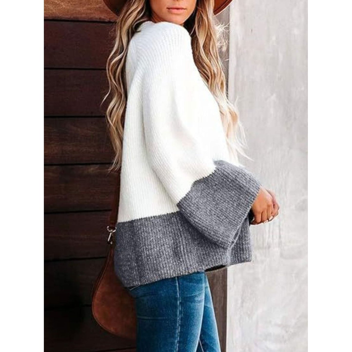 Contrast Round Neck Long Sleeve Sweater