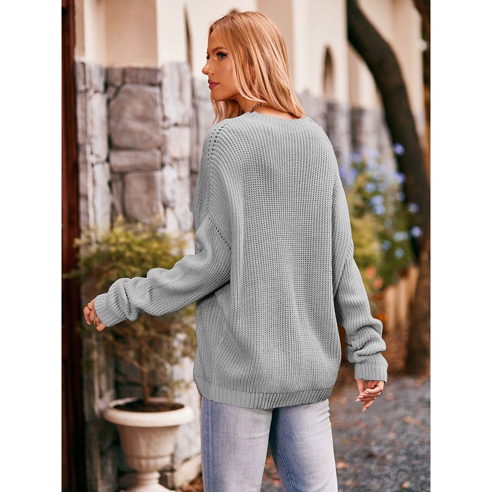 Waffle-Knit Long Sleeve Sweater