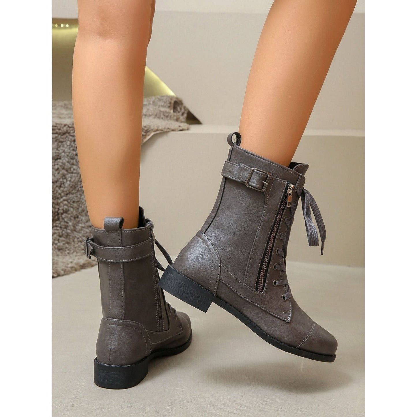 PU Leather Lace-Up Boots