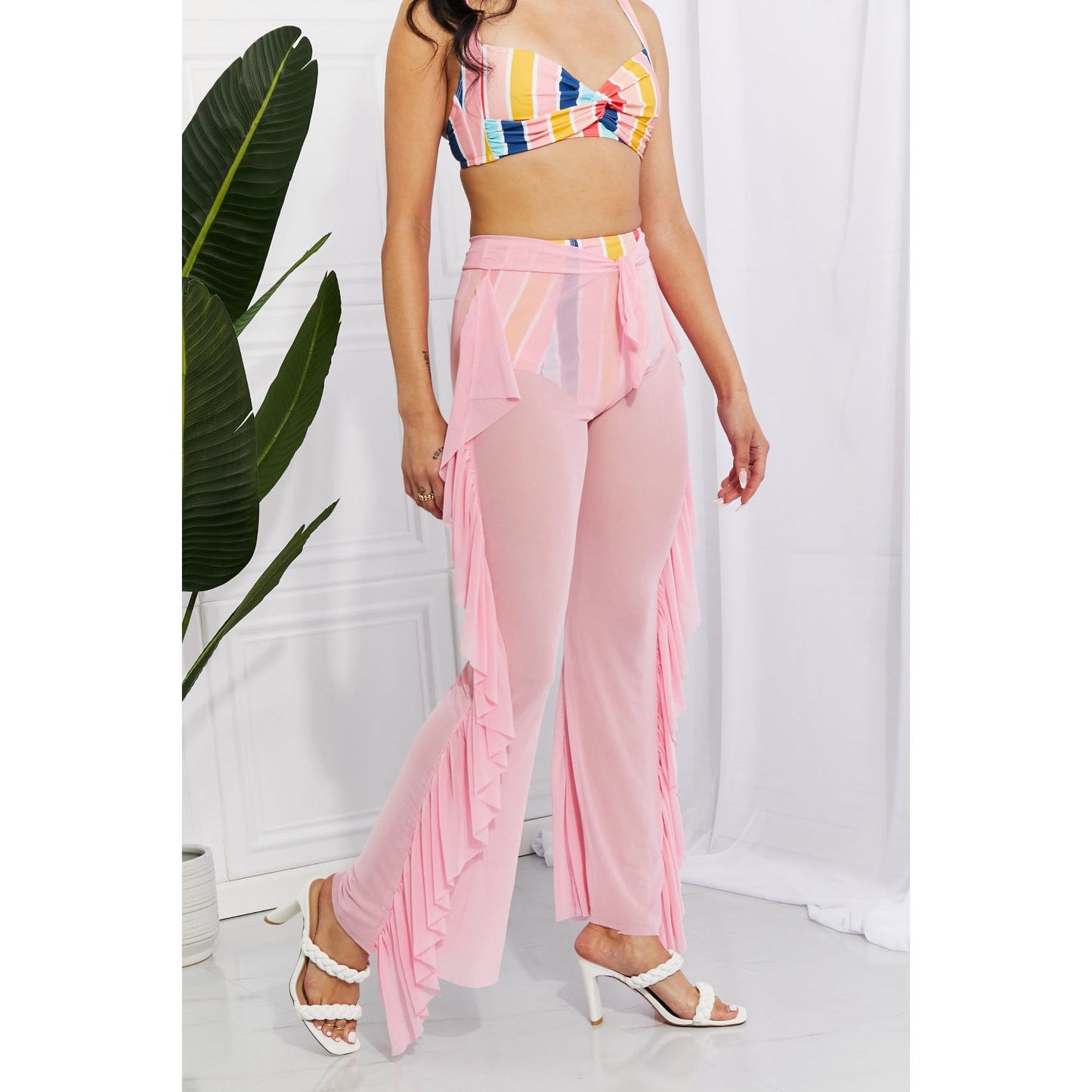 Marina West Swim Take Me To The Beach Mesh Ruffle Cover-Up Pants