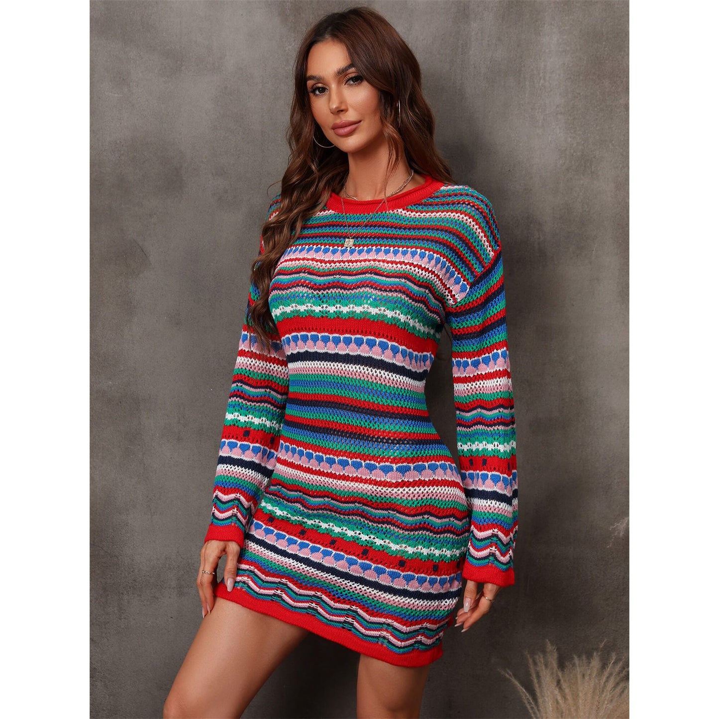 Angel Wings Multicolored Stripe Dropped Shoulder Sweater Dress