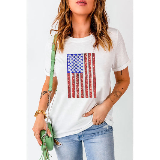 US Flag Round Neck Short Sleeve T-Shirt