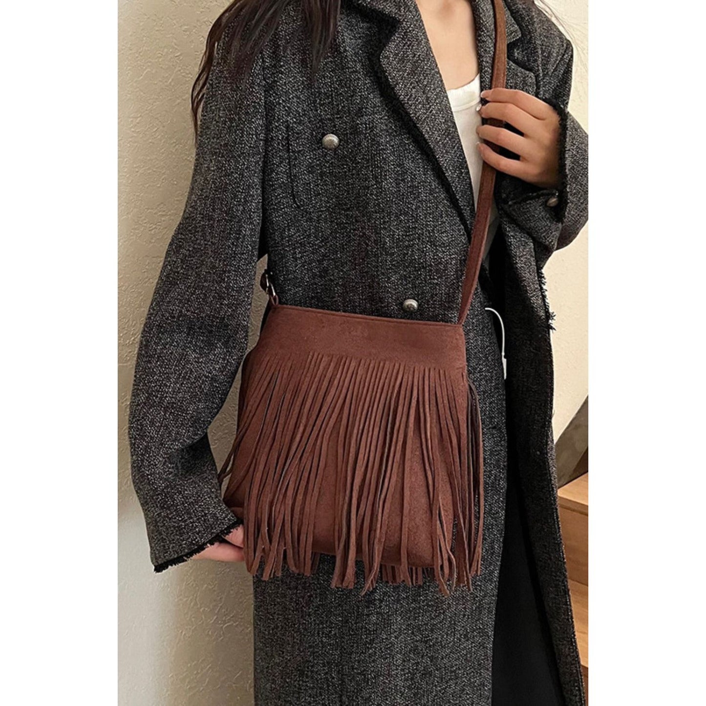 Suede Fringe Shoulder Bag