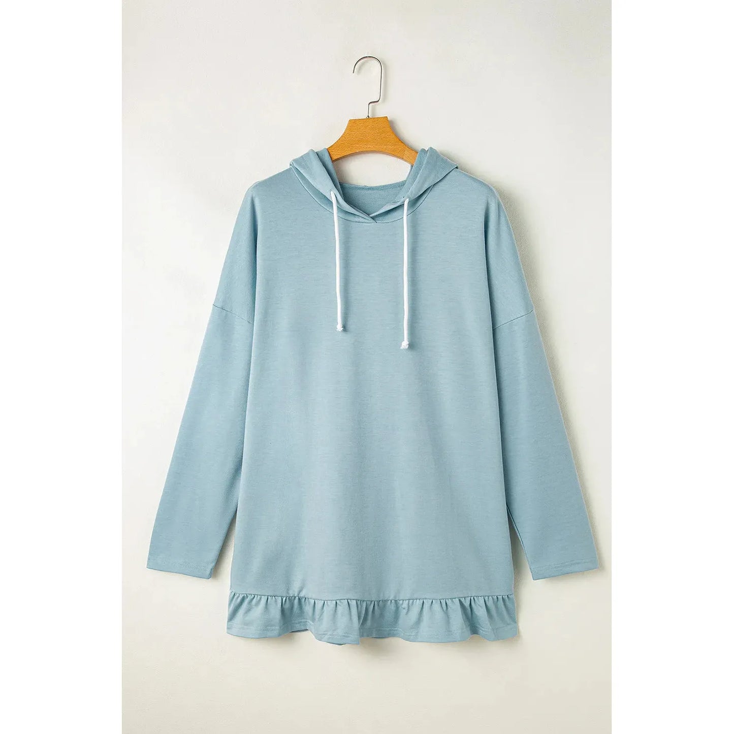 Drawstring Ruffled Dropped Shoulder Long Sleeve Hoodie