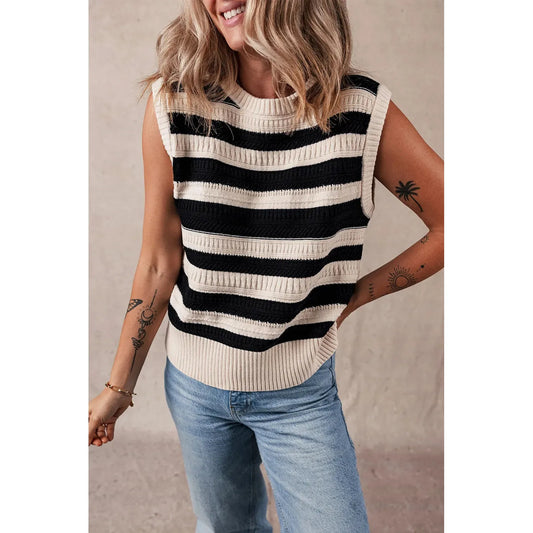 Color Block Round Neck Sweater Vest