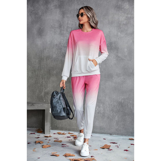 Gradient Round Neck Sweatshirt and Joggers Set