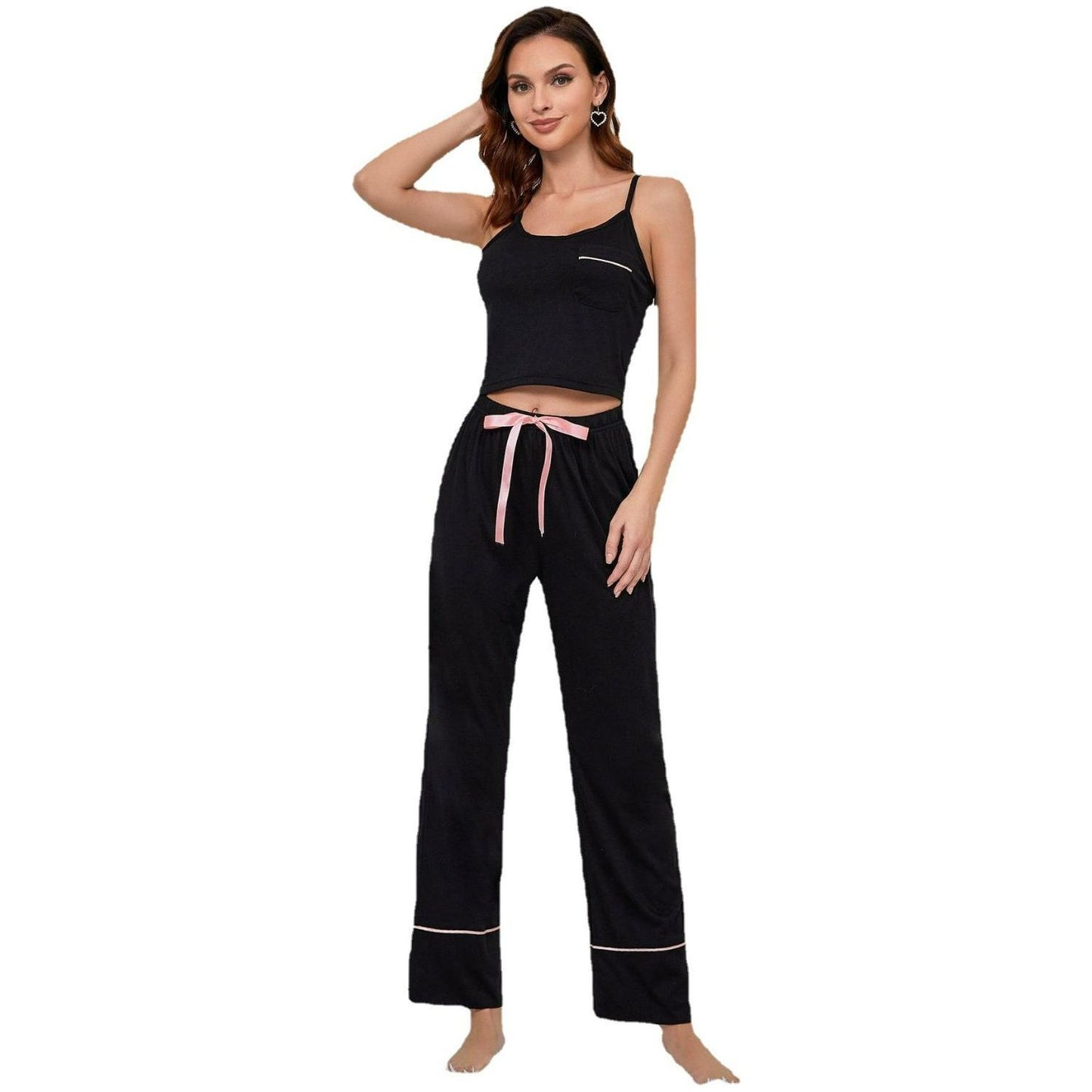 Contrast Trim Cropped Cami and Pants Loungewear Set