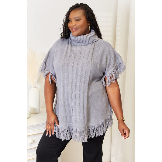 Justin Taylor Turtle Neck Fringe Poncho