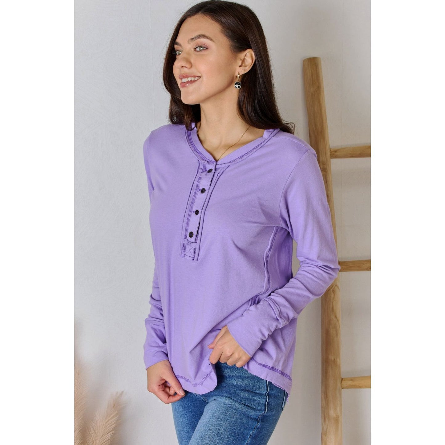 Zenana Exposed Seam Thumbhole Long Sleeve Top