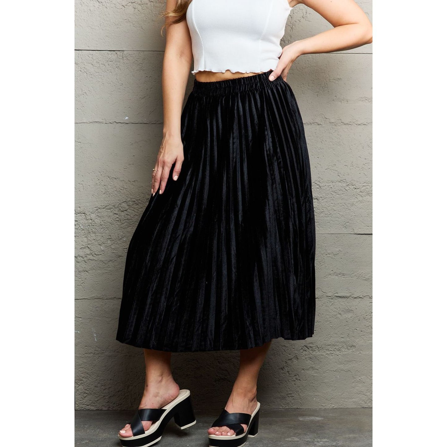 Ninexis Accordion Pleated Flowy Midi Skirt