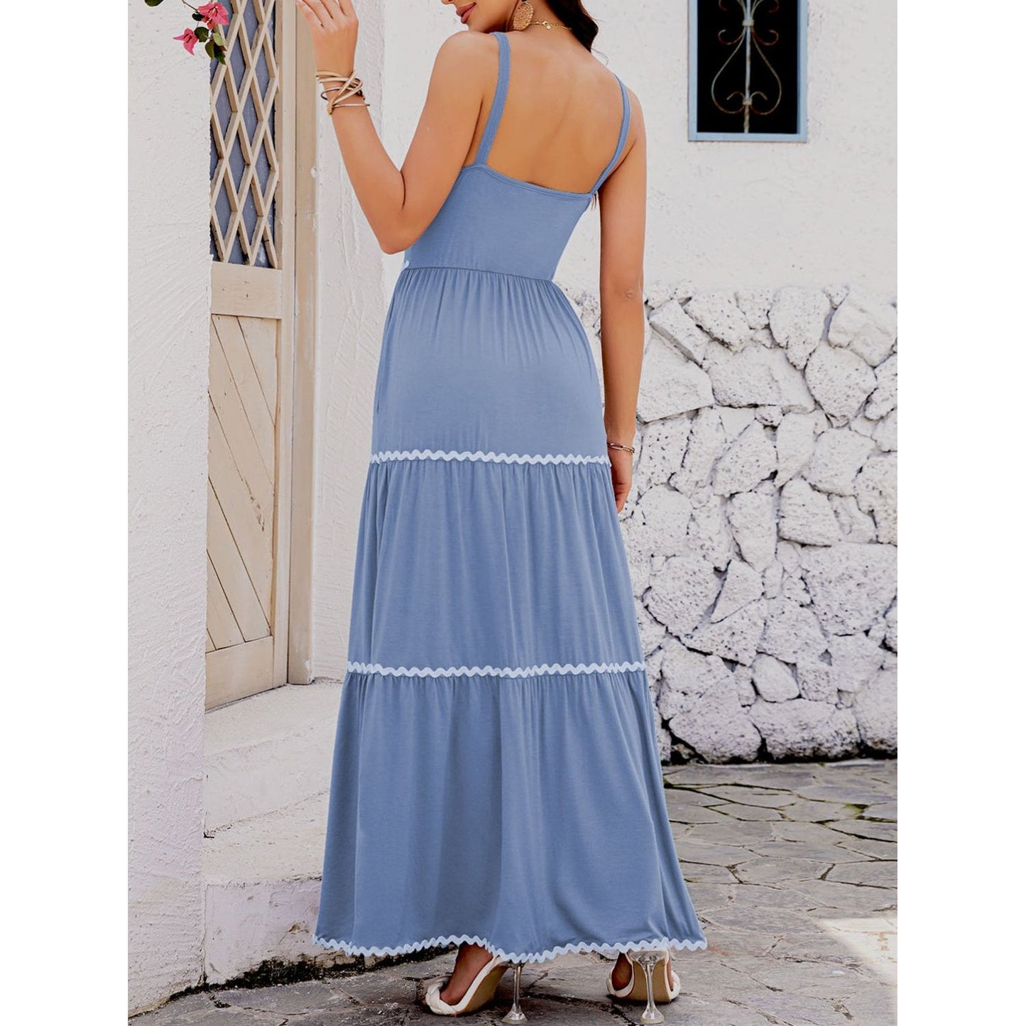 Tiered Square Neck Maxi Cami Dress