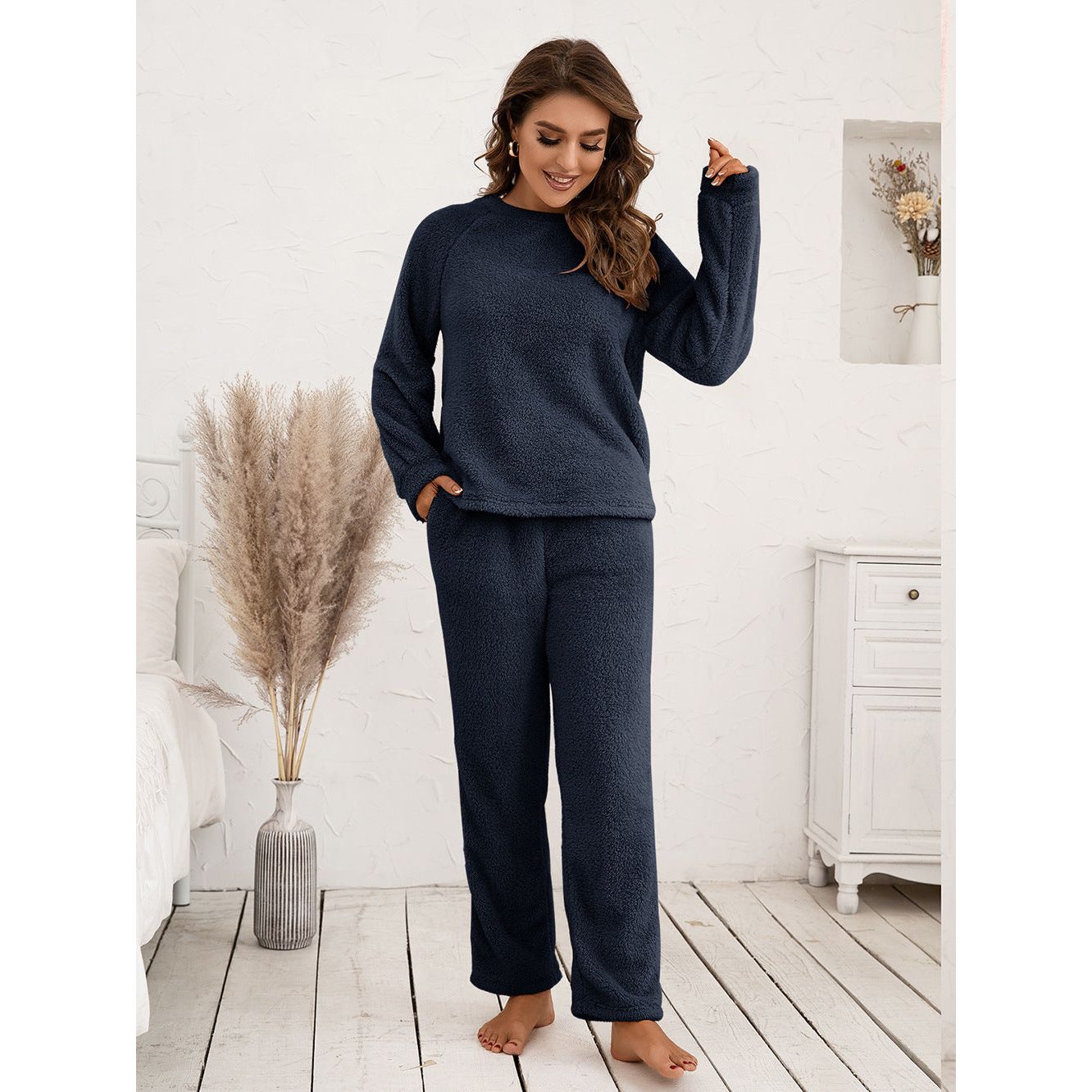 Ivy Lane Teddy Long Sleeve Top and Pants Lounge Set